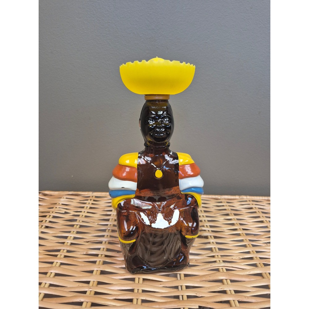 Vintage 70s Angostura Trinidad Old Oak Rum Limbo Drummer Bottle Yellow Hat Bar